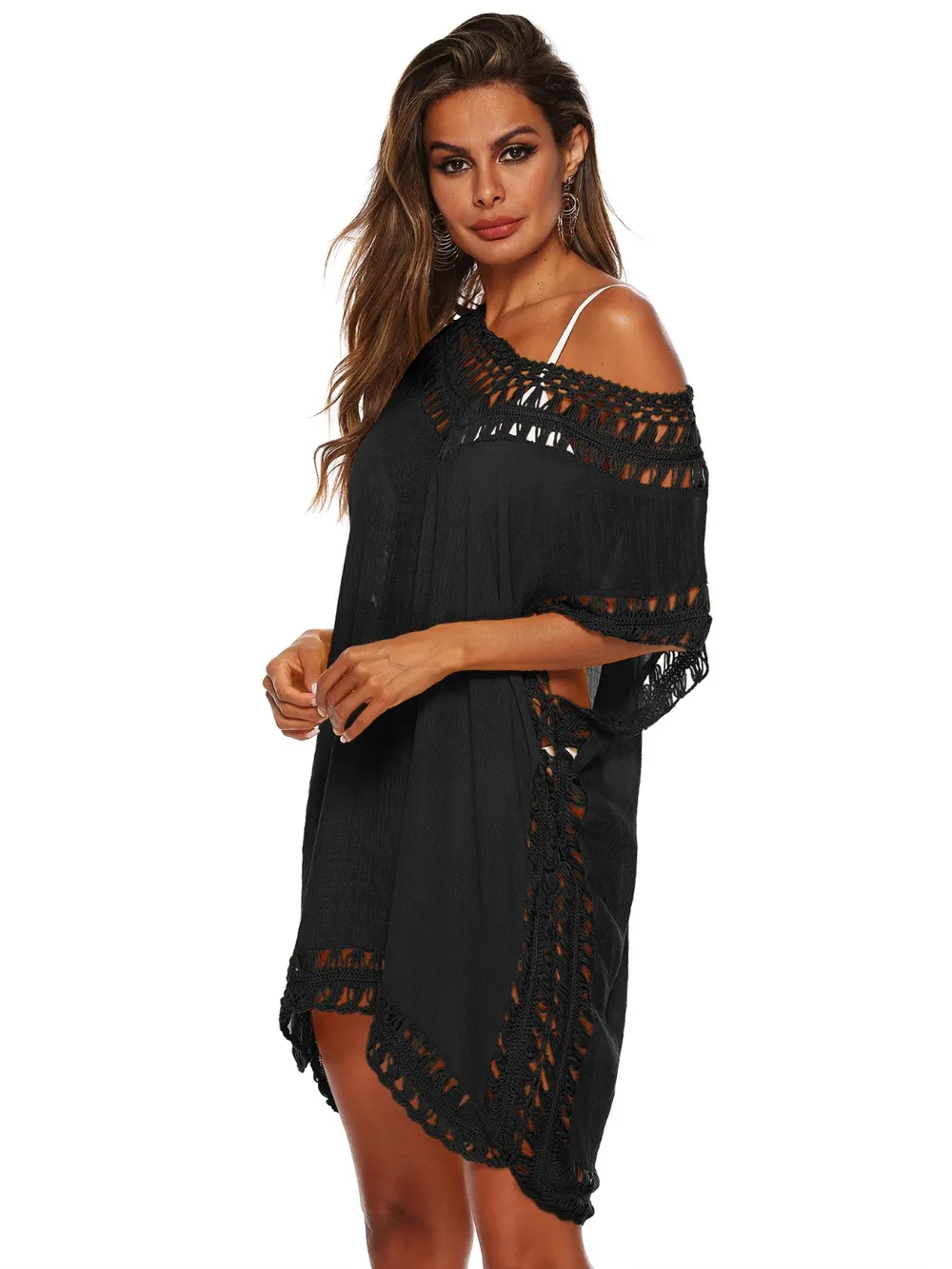 Bohemian Crochet Trim Beach Cover Up Dress, image 6