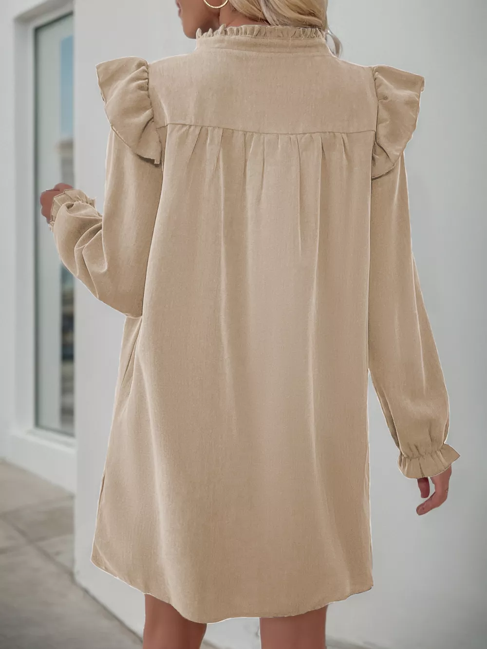 Ruffled Notched Flounce Sleeve Dress, image 8