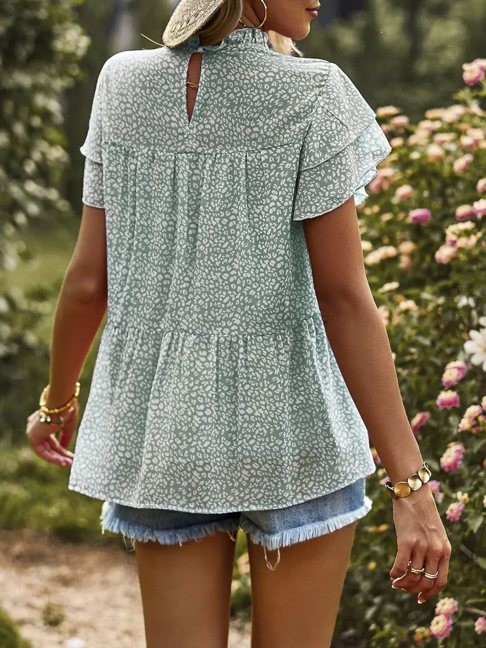 Printed Ruffle Sleeve Babydoll Blouse, image 13