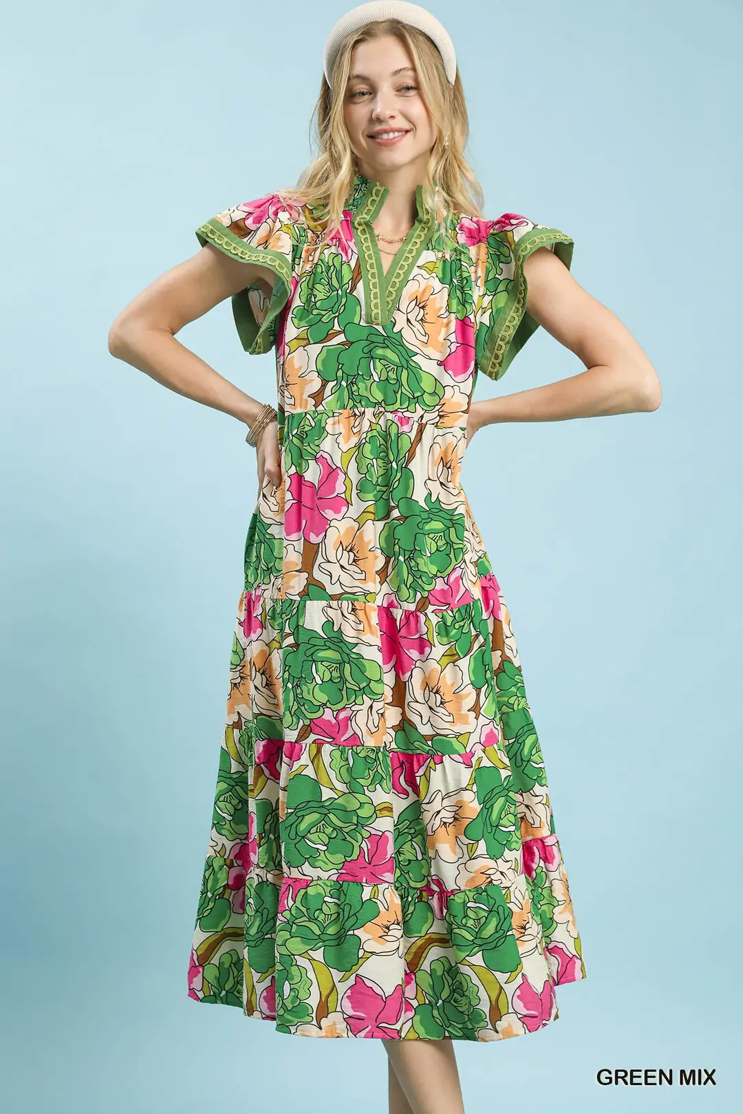 Mix Bold Floral Tiered Midi Dress