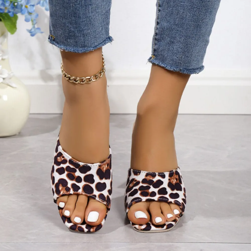 Leopard Block Heel Suede Sandals, image 5