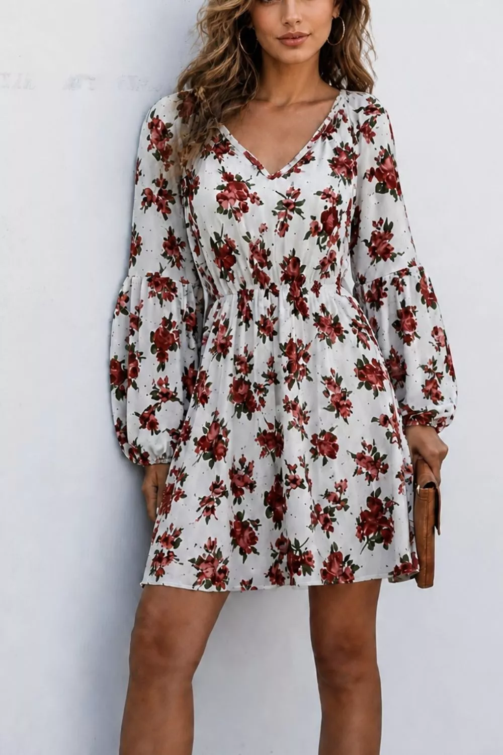 Floral Print Balloon Sleeve Mini Dress, image 2