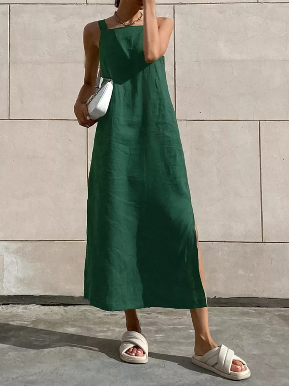 Side Slit Sleeveless Midi Dress
