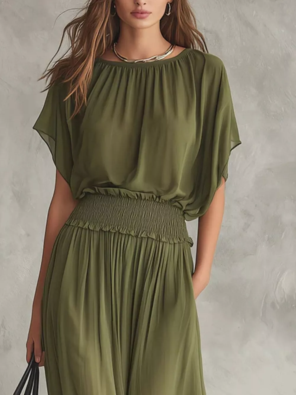 Chiffon Maxi Dress with Smocked Waist, image 2