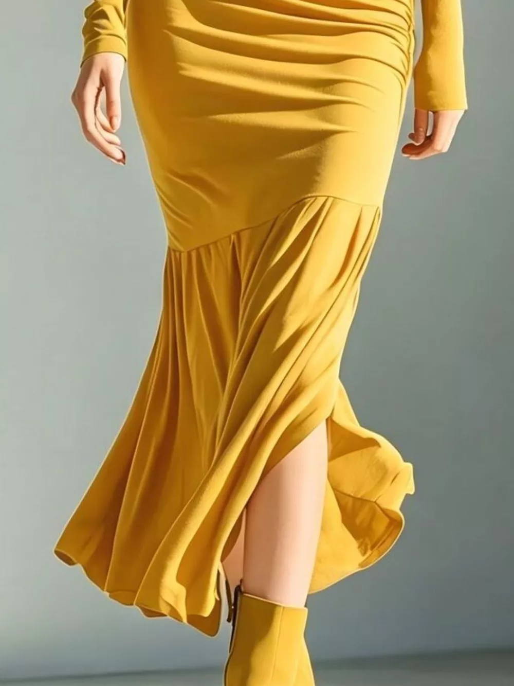 Full Size Slit Turtleneck Ruched Bodycon Mermaid Dress Plus Size, image 15
