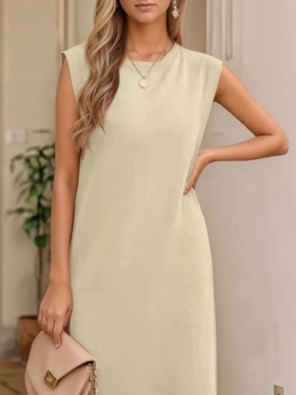 Full Size Slit Round Neck Sleeveless Maxi Tank Dress Plus Size, image 11