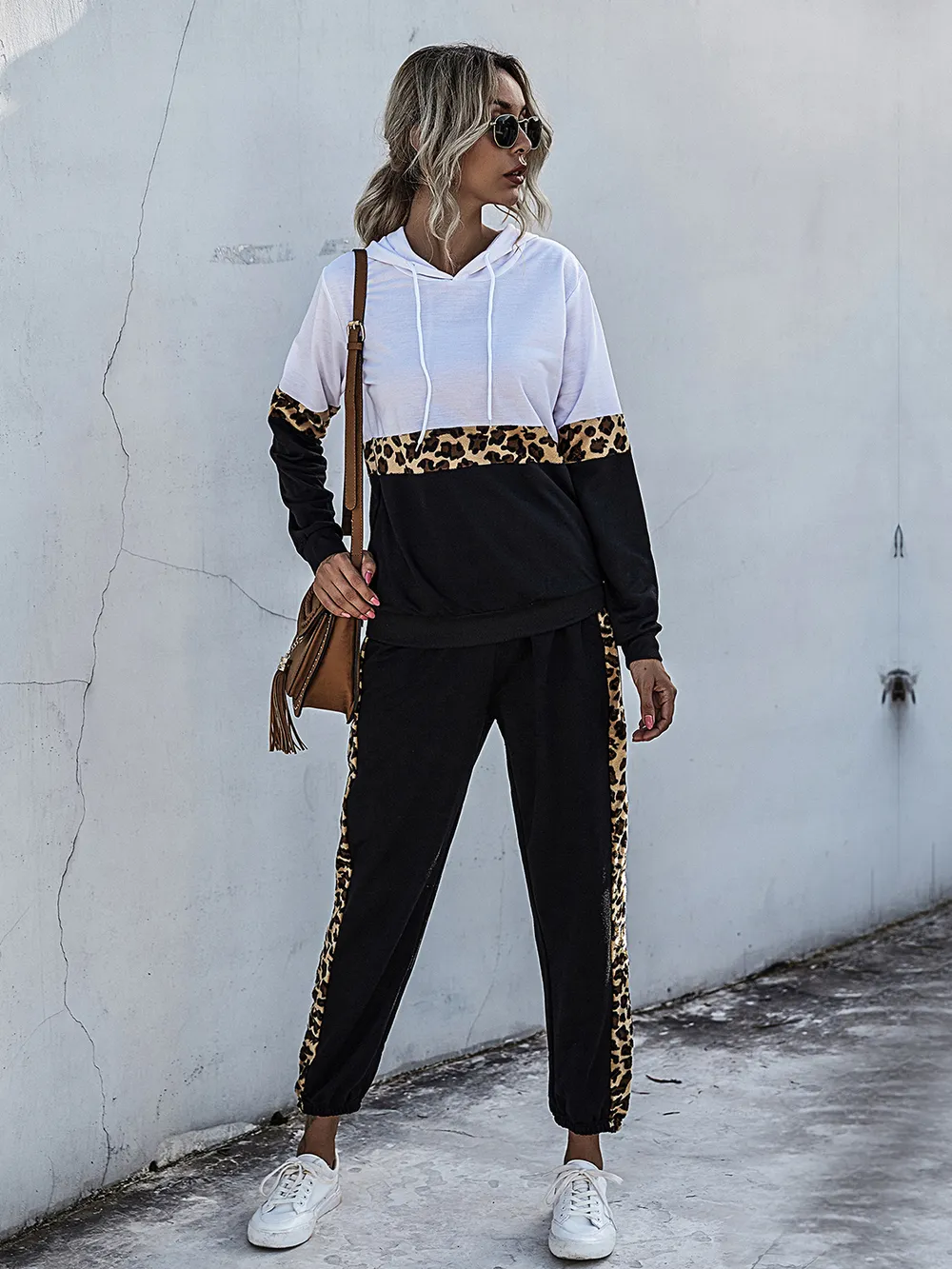Contrast Long Sleeve Hooded Top and Joggers Set