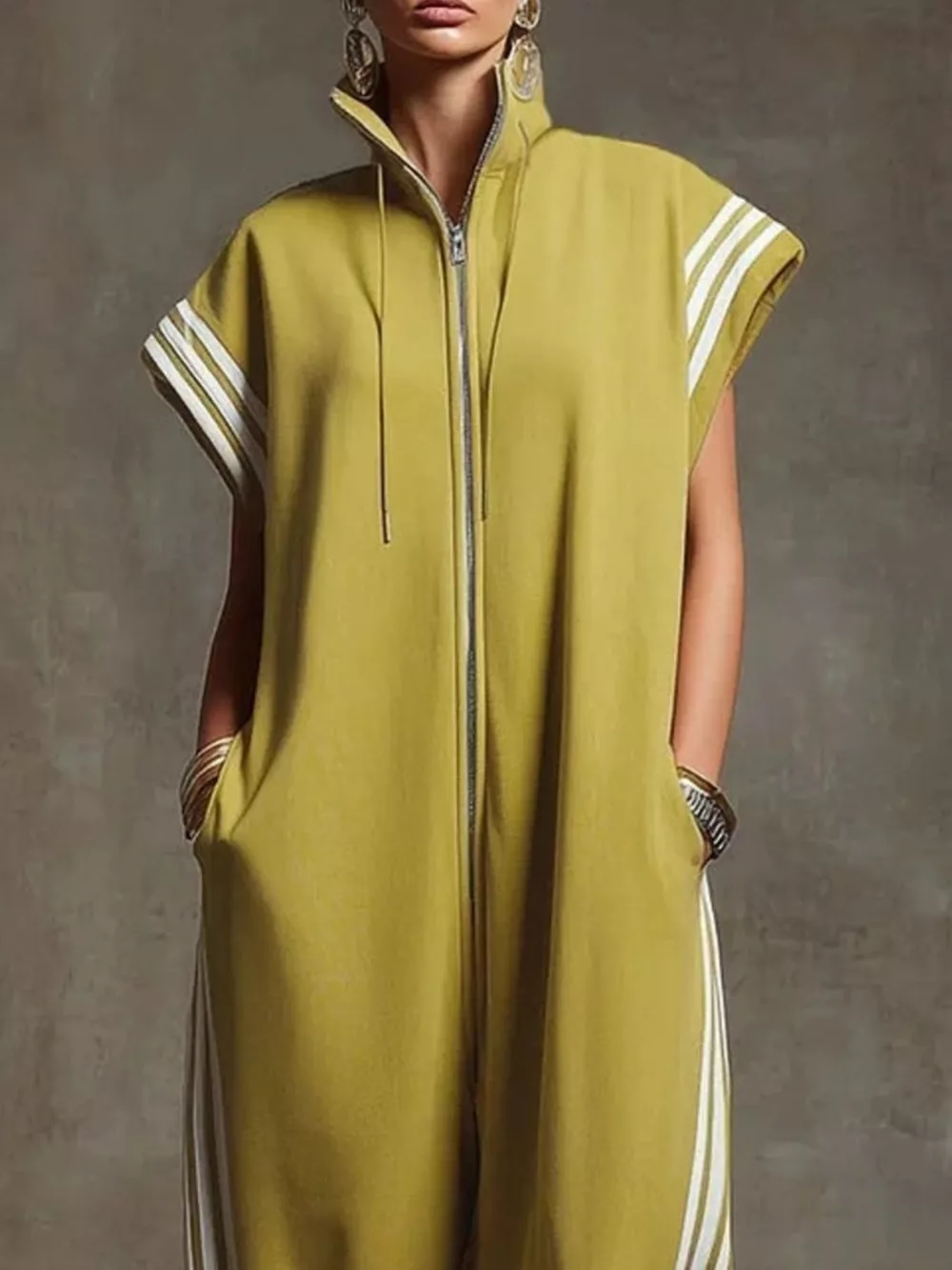 Full Size Side Stripe Zip-Front Wide Leg Jumpsuit Plus Size, image 7