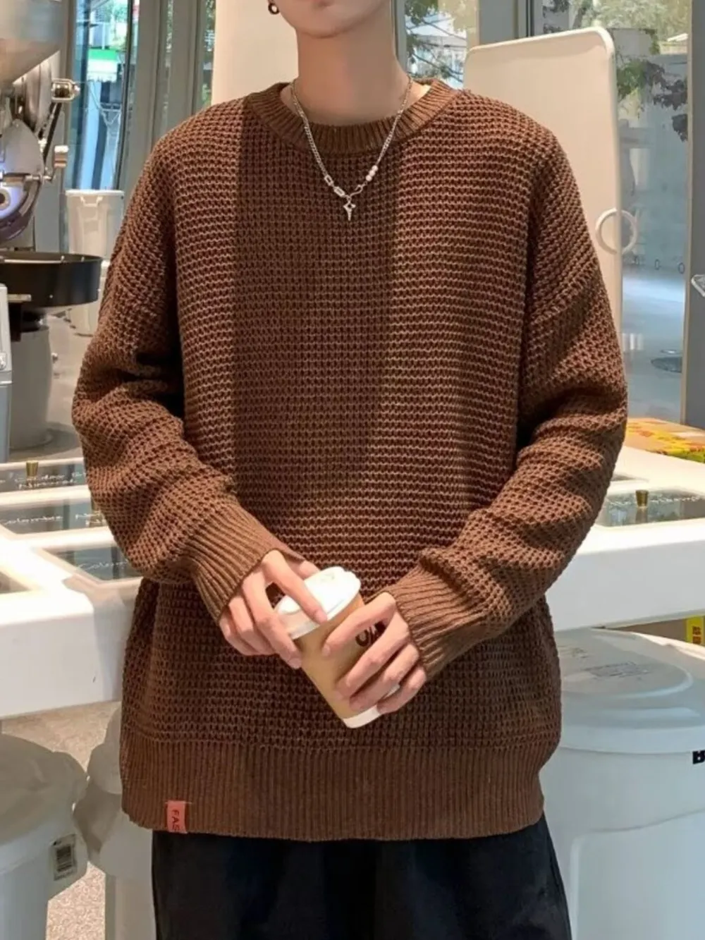 Men's Plus Size Round Neck Long Sleeve Sweater, image 5