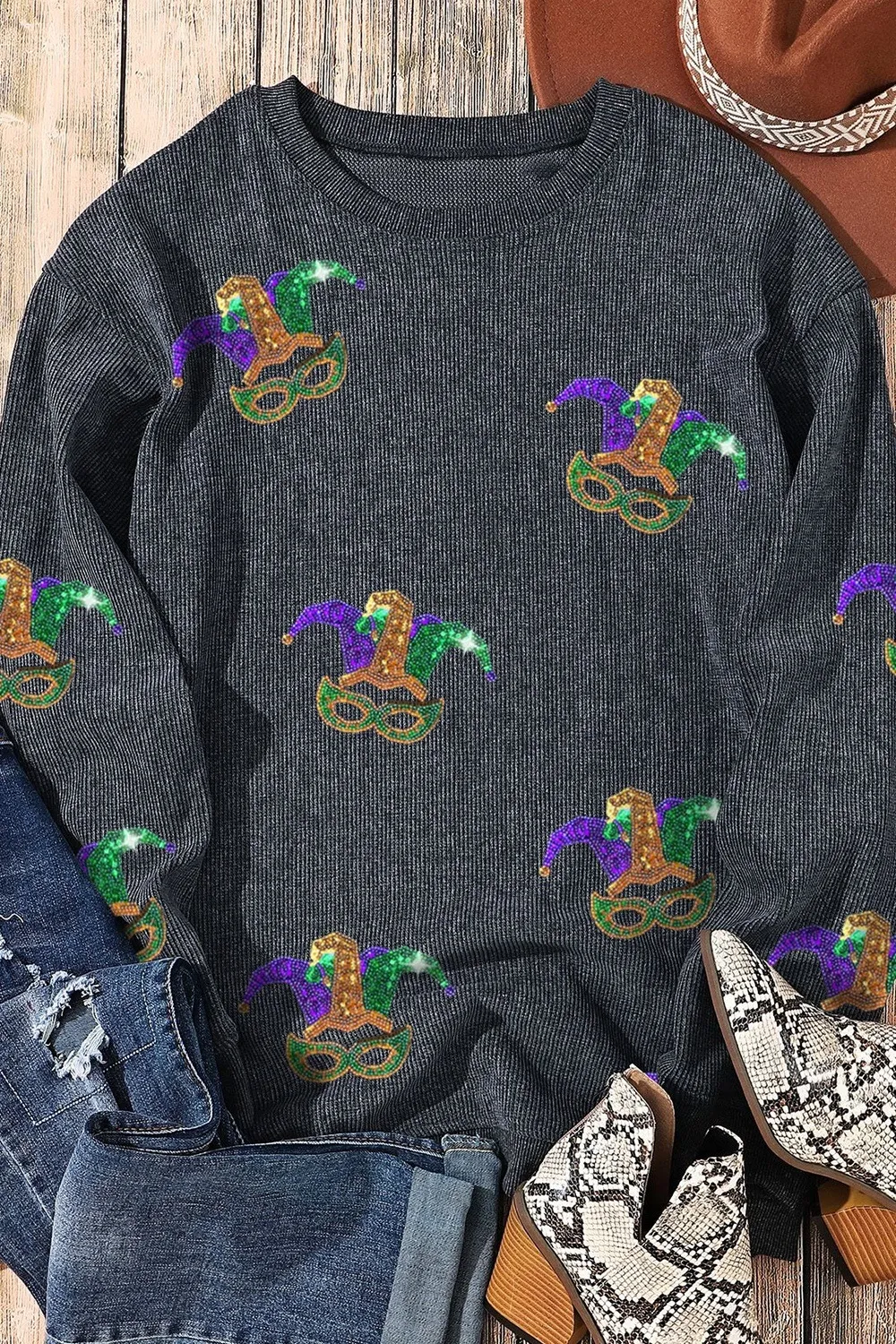 Sequin Round Neck Dropped Shoulder Sweatshirt, image 2