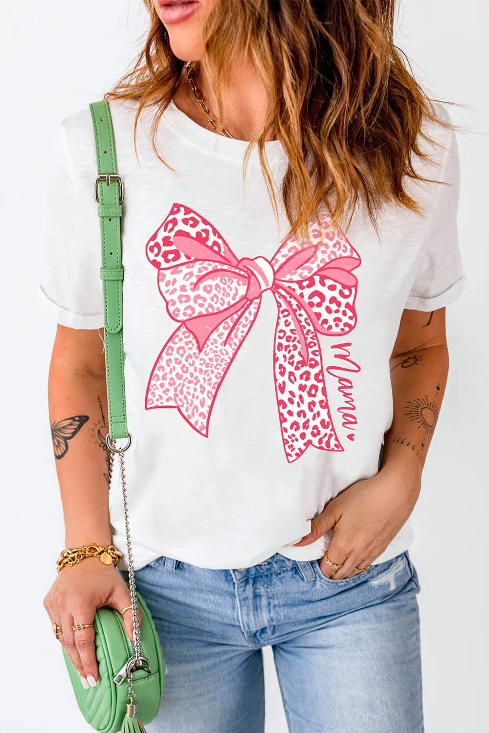 Bow Graphic Round Neck Short Sleeve T-Shirt, image 3