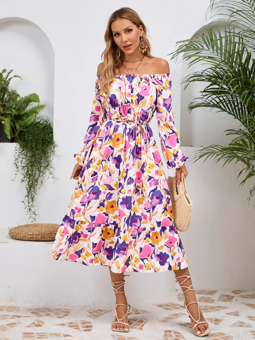 Printed Long Sleeve Midi Dress, image 26