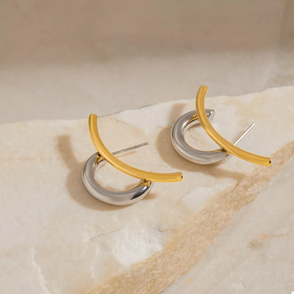 Two-Tone Modern C-Hoop Earrings, image 4