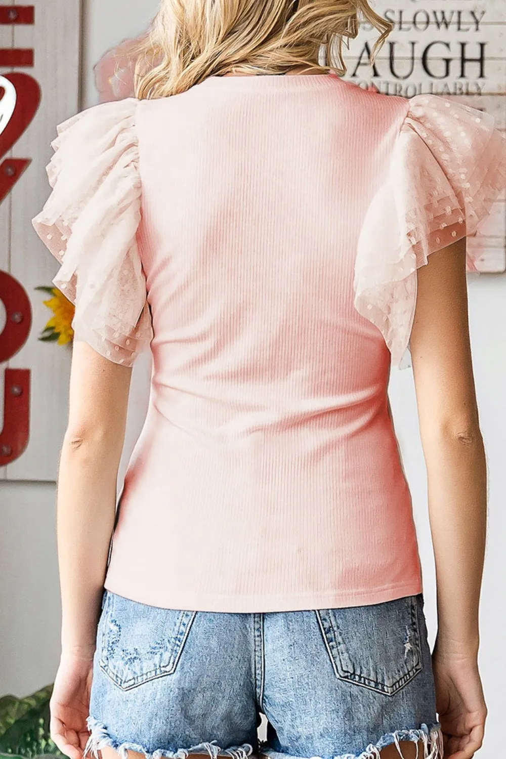 Ruffled Round Neck Cap Sleeve Blouse, image 11