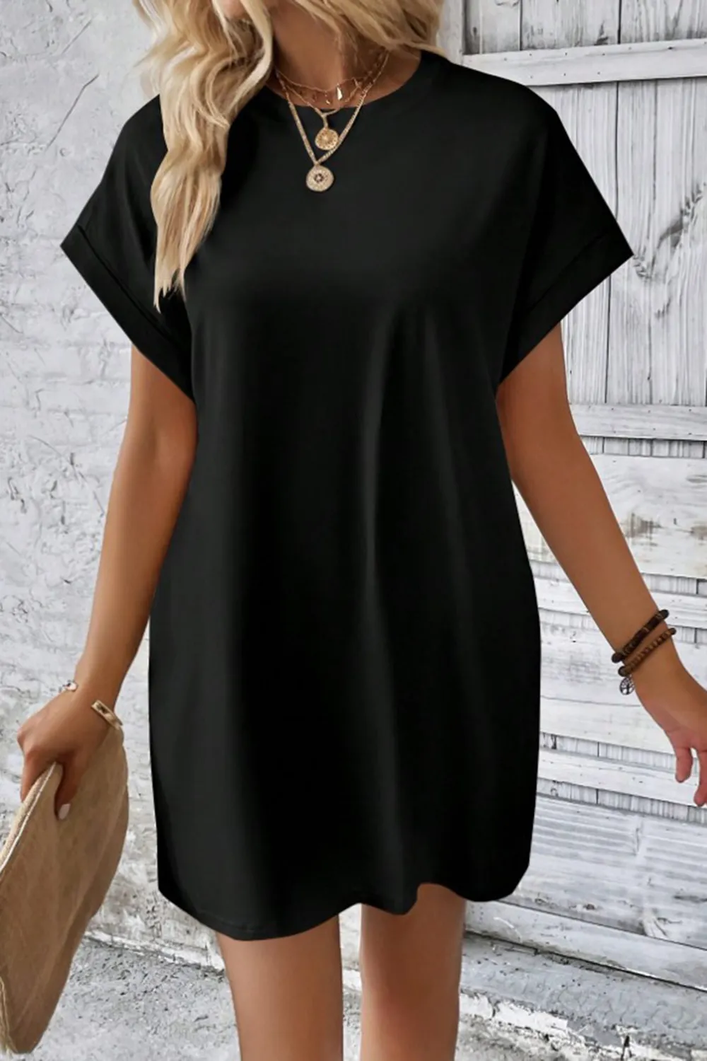 Pocketed Round Neck Short Sleeve Dress, image 28
