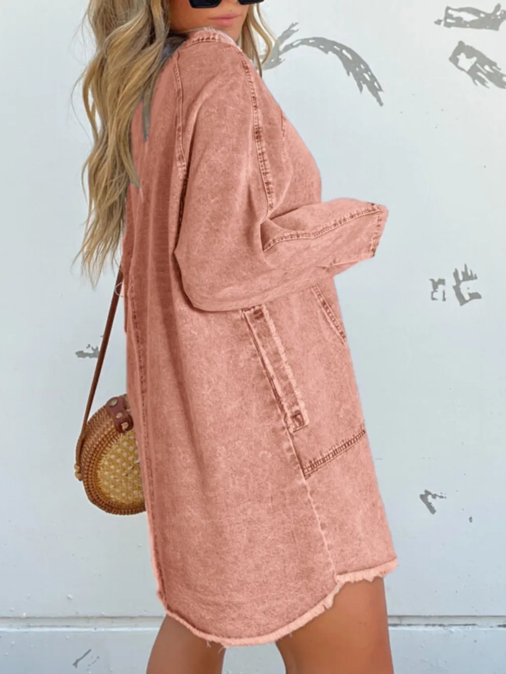 Full Size Button-Front Long Sleeve Denim Shirt Dress Plus Size, image 6