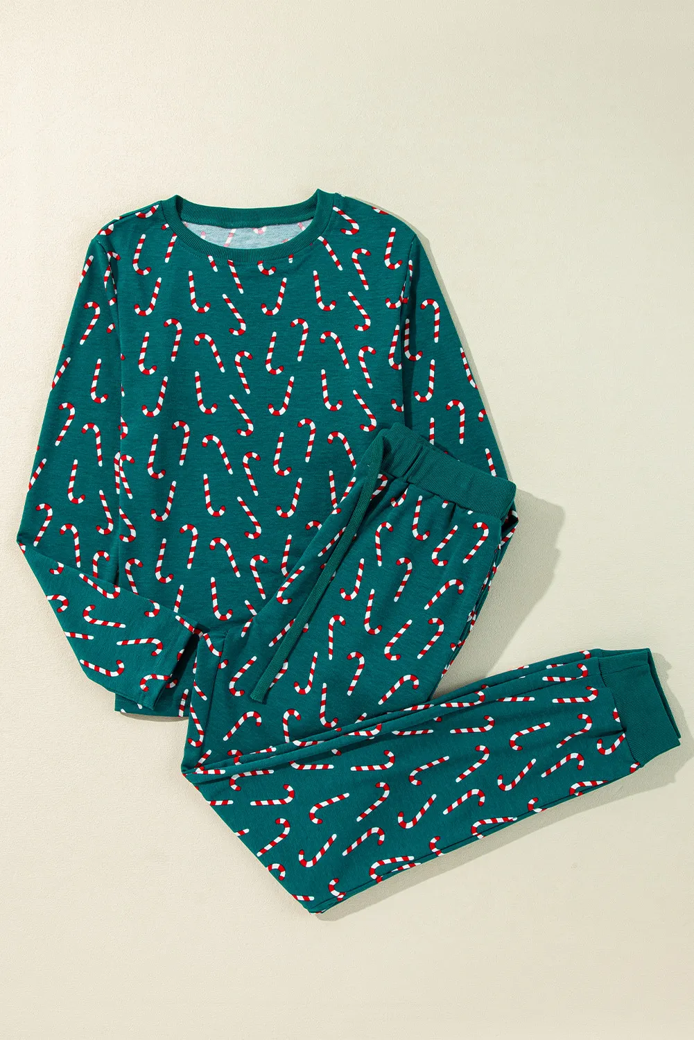 Candy Cane Print Round Neck Top and Pants Lounge Set, image 6