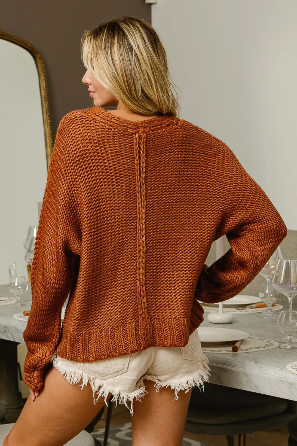 V-Neck Cable Knit Sweater, image 2