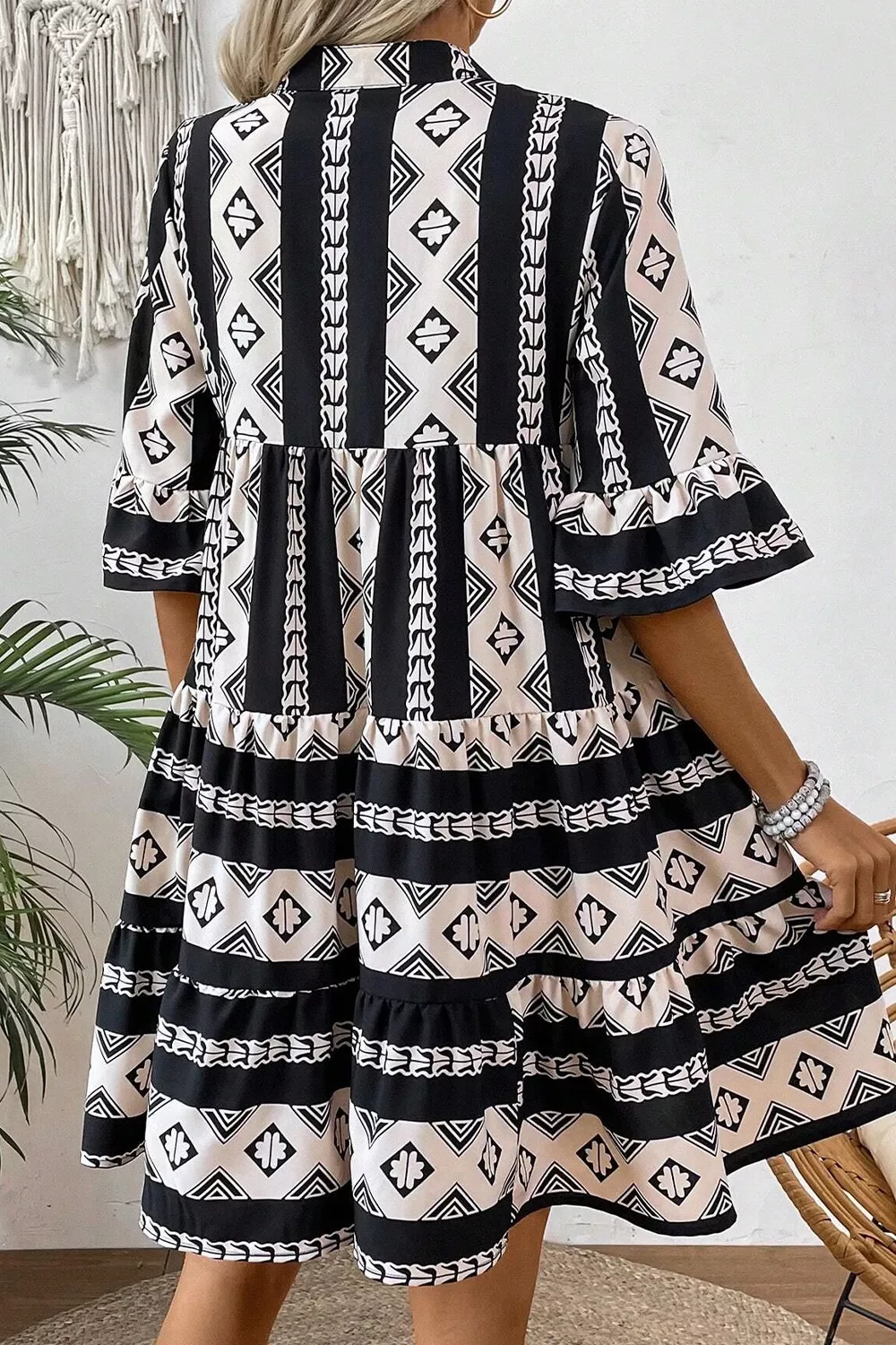 Geometric Print Ruffle Hem Mini Dress, image 2
