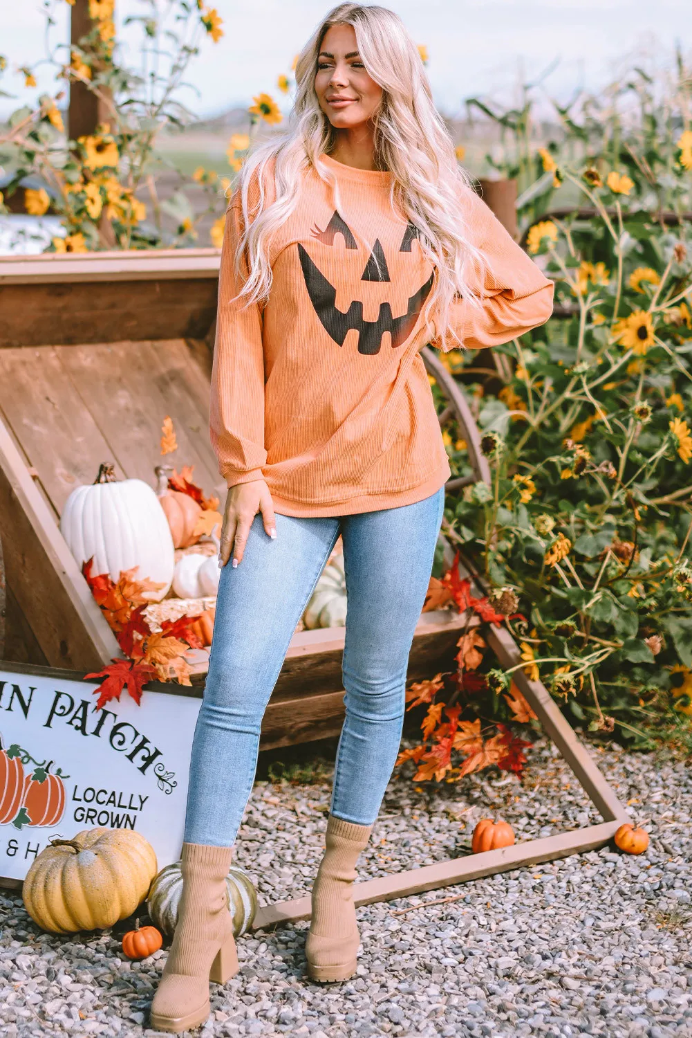 Round Neck Dropped Shoulder Jack-O'-Lantern Graphic Sweatshirt, image 3