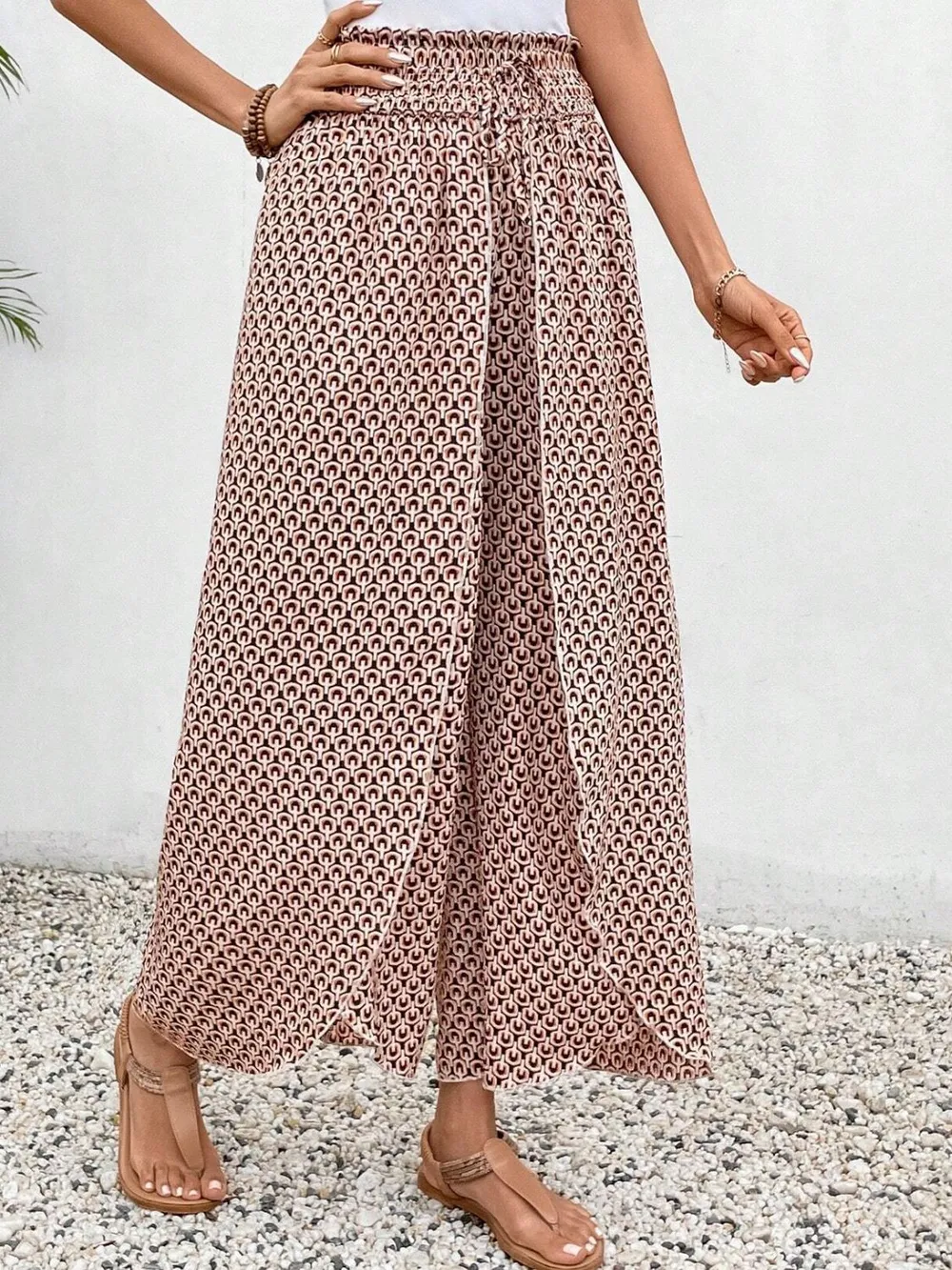 Tied Printed Wide Leg Pants, image 11
