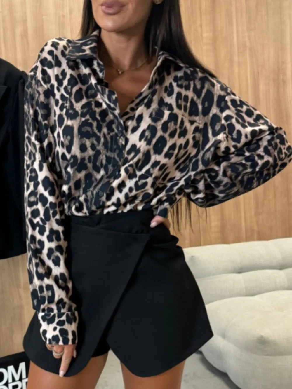 Leopard Collared Neck Long Sleeve Shirt, image 2