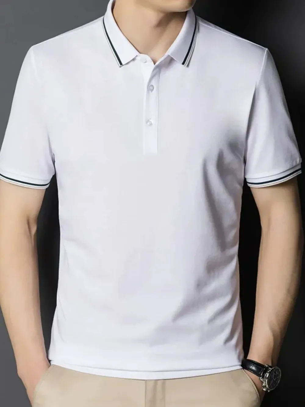 Men's Plus Size Button Detail Short Sleeve Polo, image 2