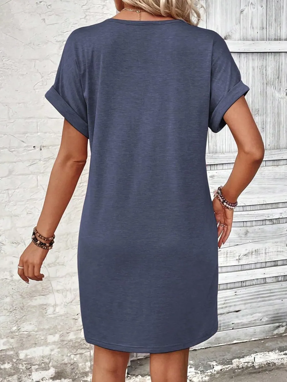 Quarter Button V-Neck Short Sleeve Dress, image 11