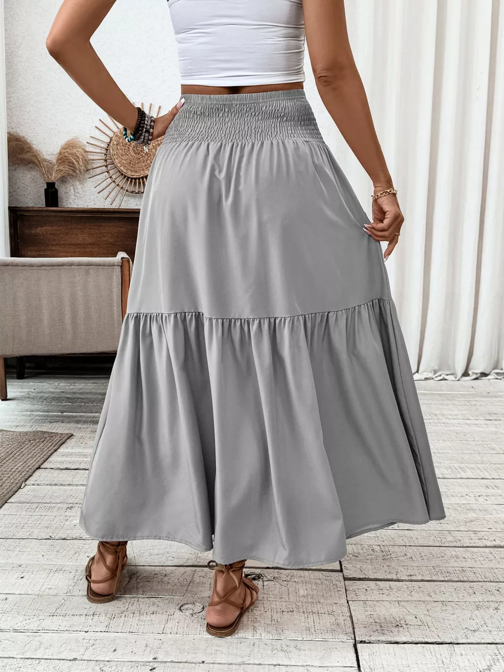 Smocked Waist Tiered Skirt, image 6