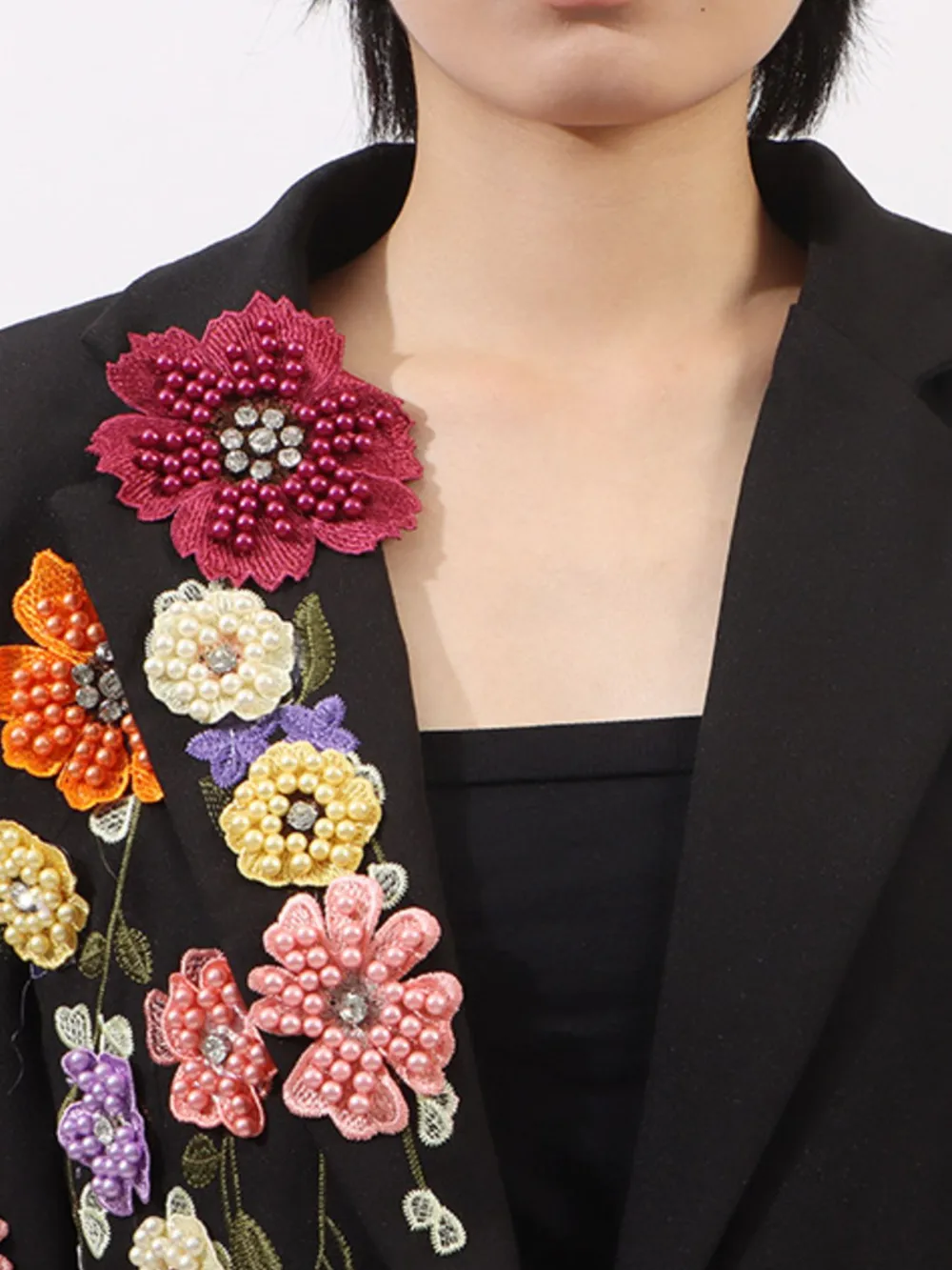 Pearl Detail Flower Lapel Collar Blazer, image 8