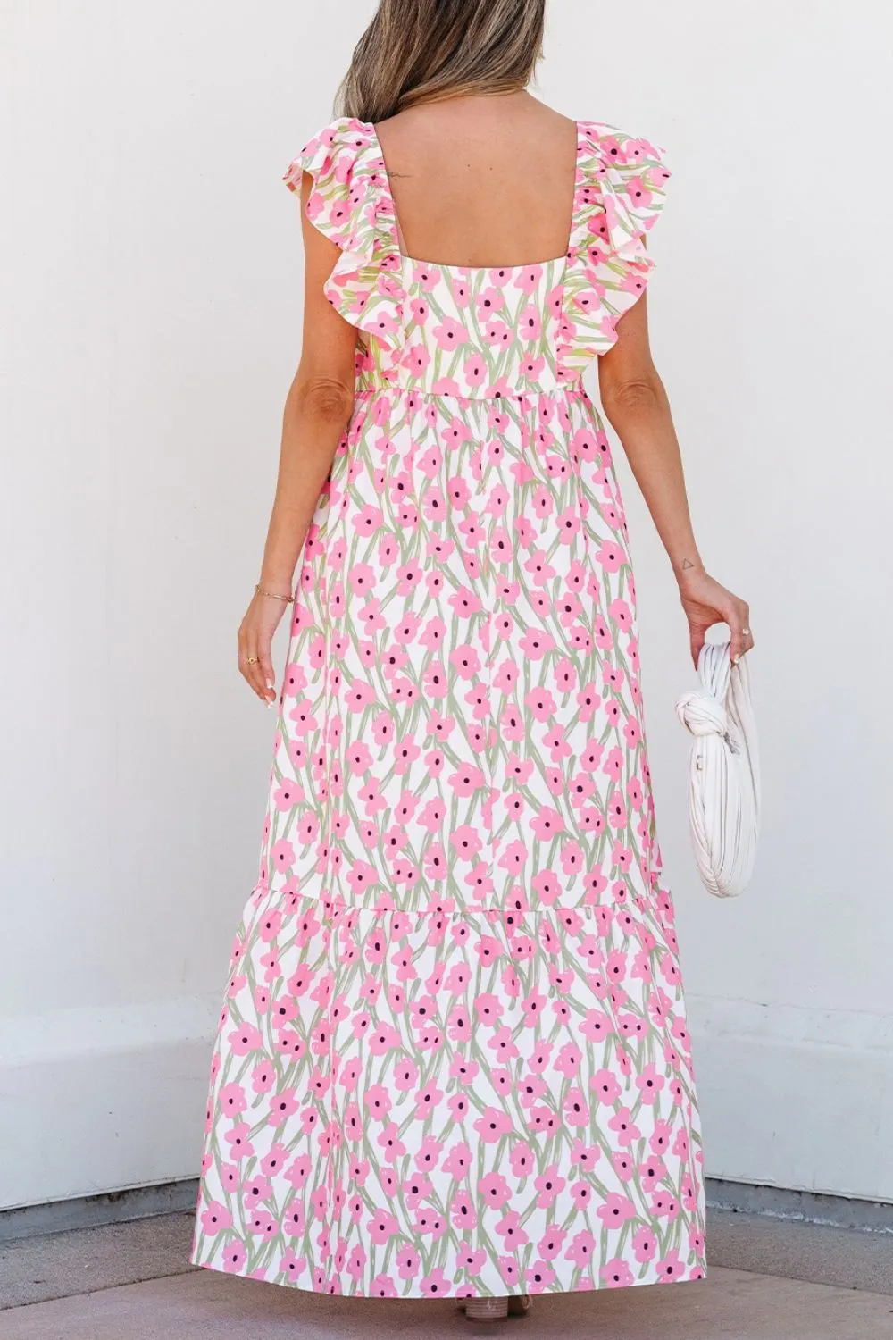Floral Print Square Neck Ruffled Cap Sleeve Maxi Dress, image 5