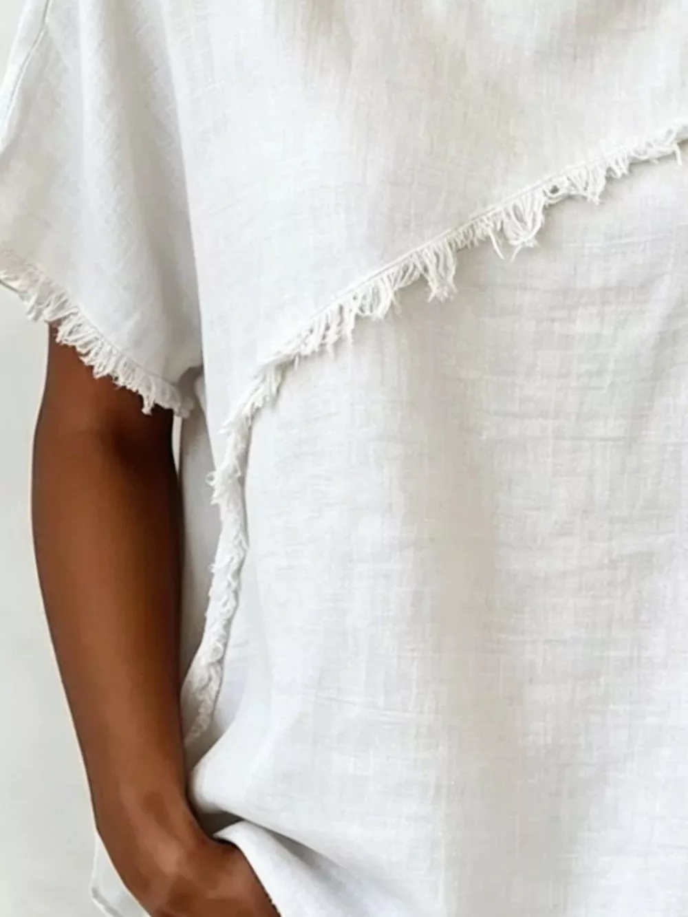 Full Size Frayed Hem Short Sleeve Top Plus Size, image 15