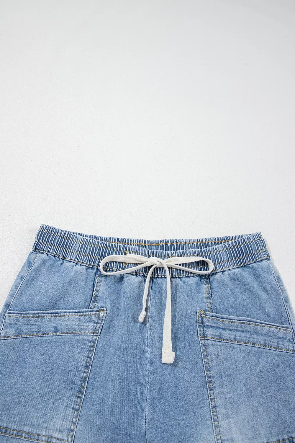 Drawstring Waist Wide Leg Ankle Length Jeans, image 9