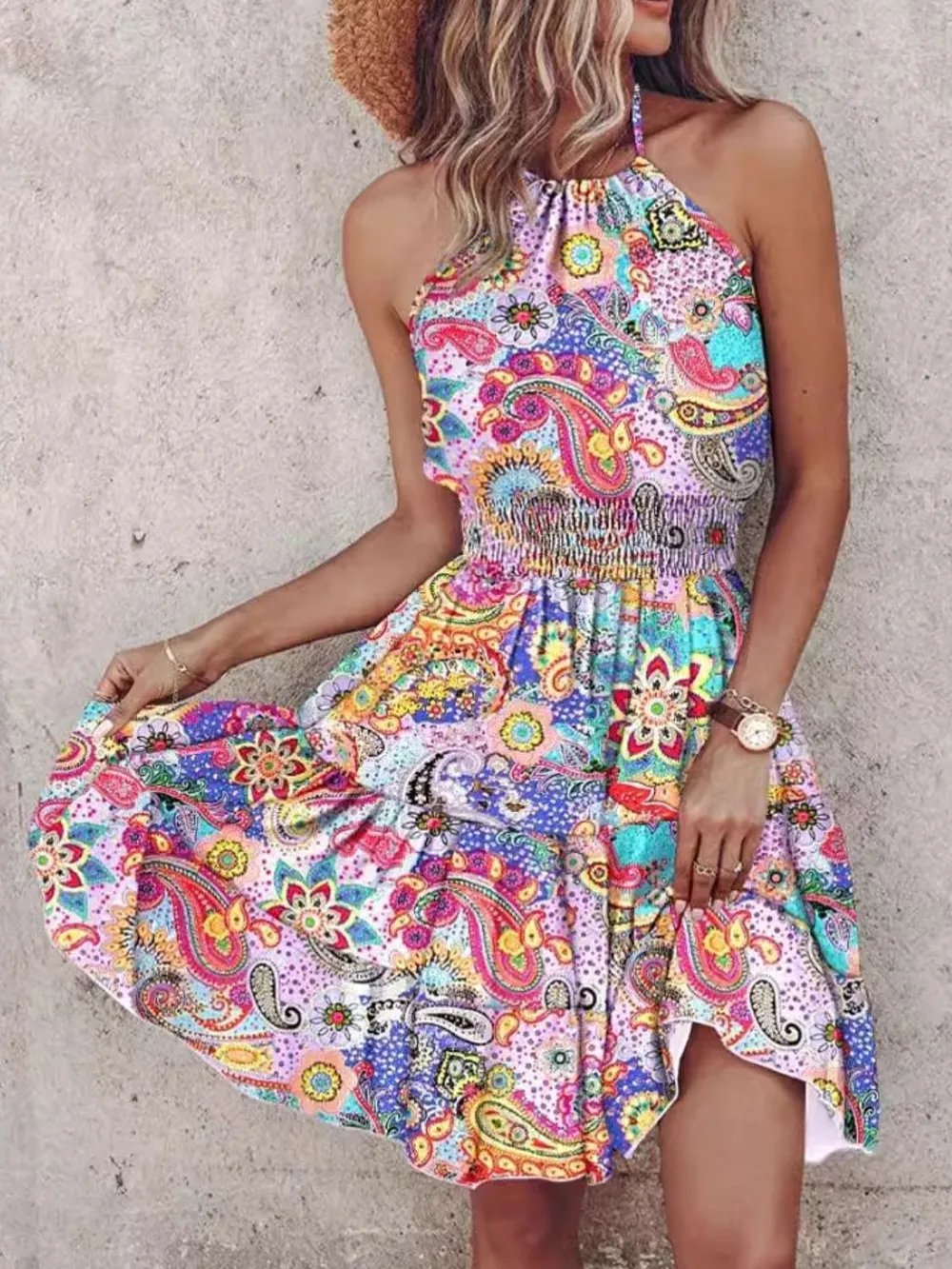 Paisley Print Halter Neck Mini Dress, image 9