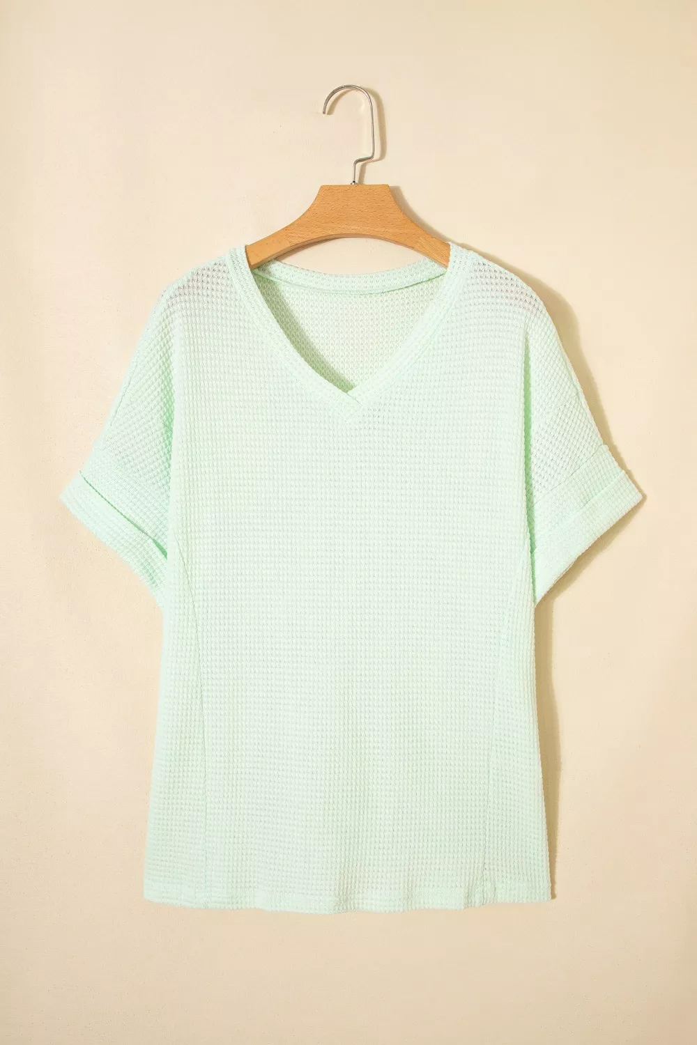 V Neck Short Sleeve Plus Size Waffle Knit Top, image 13
