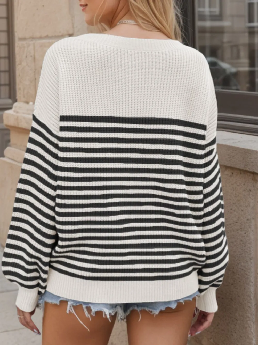 Striped Round Neck Long Sleeve Sweater, image 2