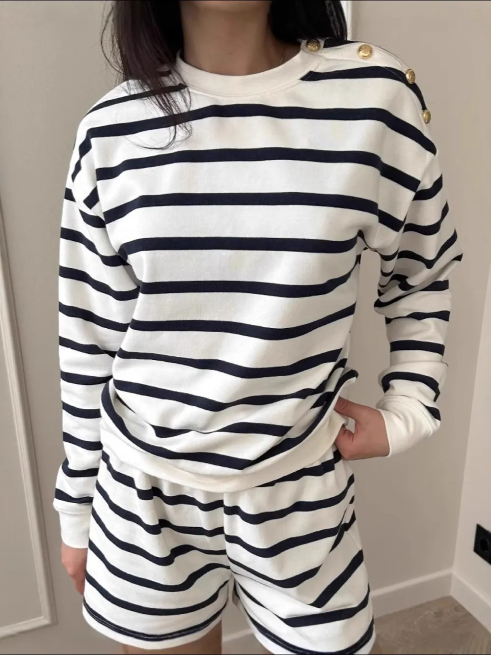 Striped Round Neck Top and Shorts Set, image 3