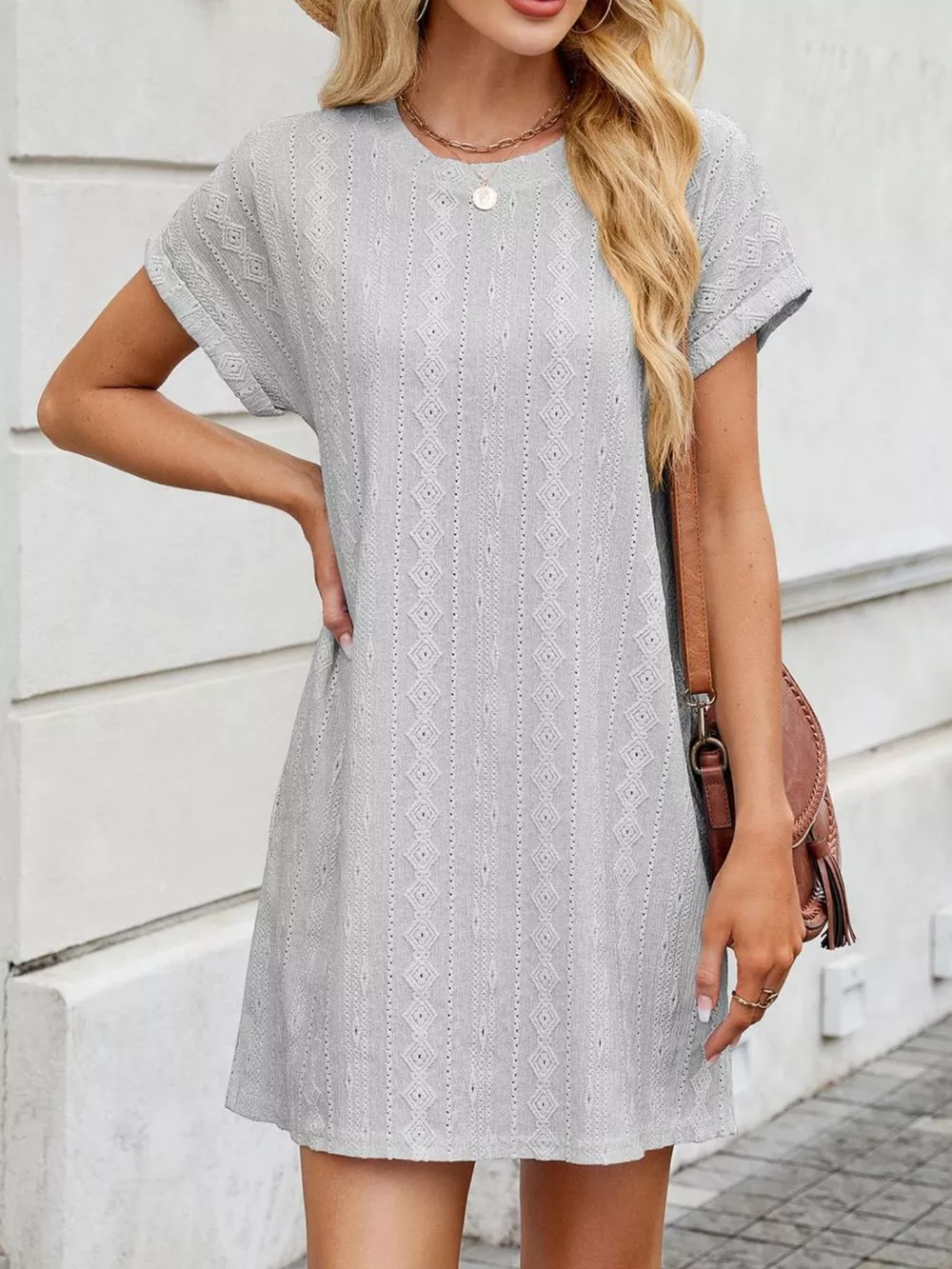 Eyelet Round Neck Casual Mini Dress, image 18