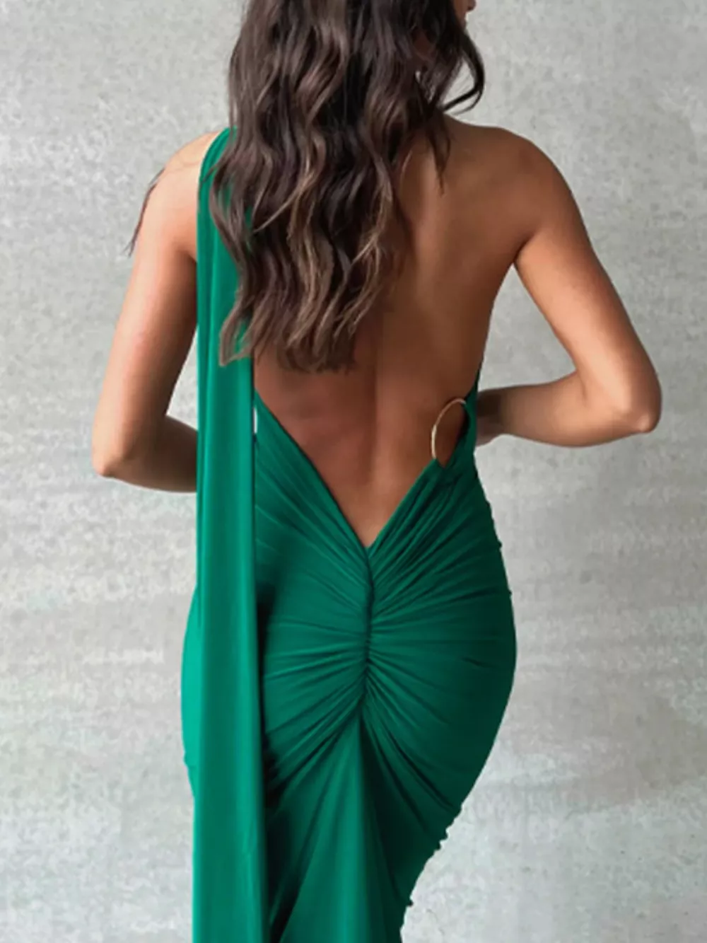 Backless One-Shoulder Ruched Bodycon Maxi Dress, image 14