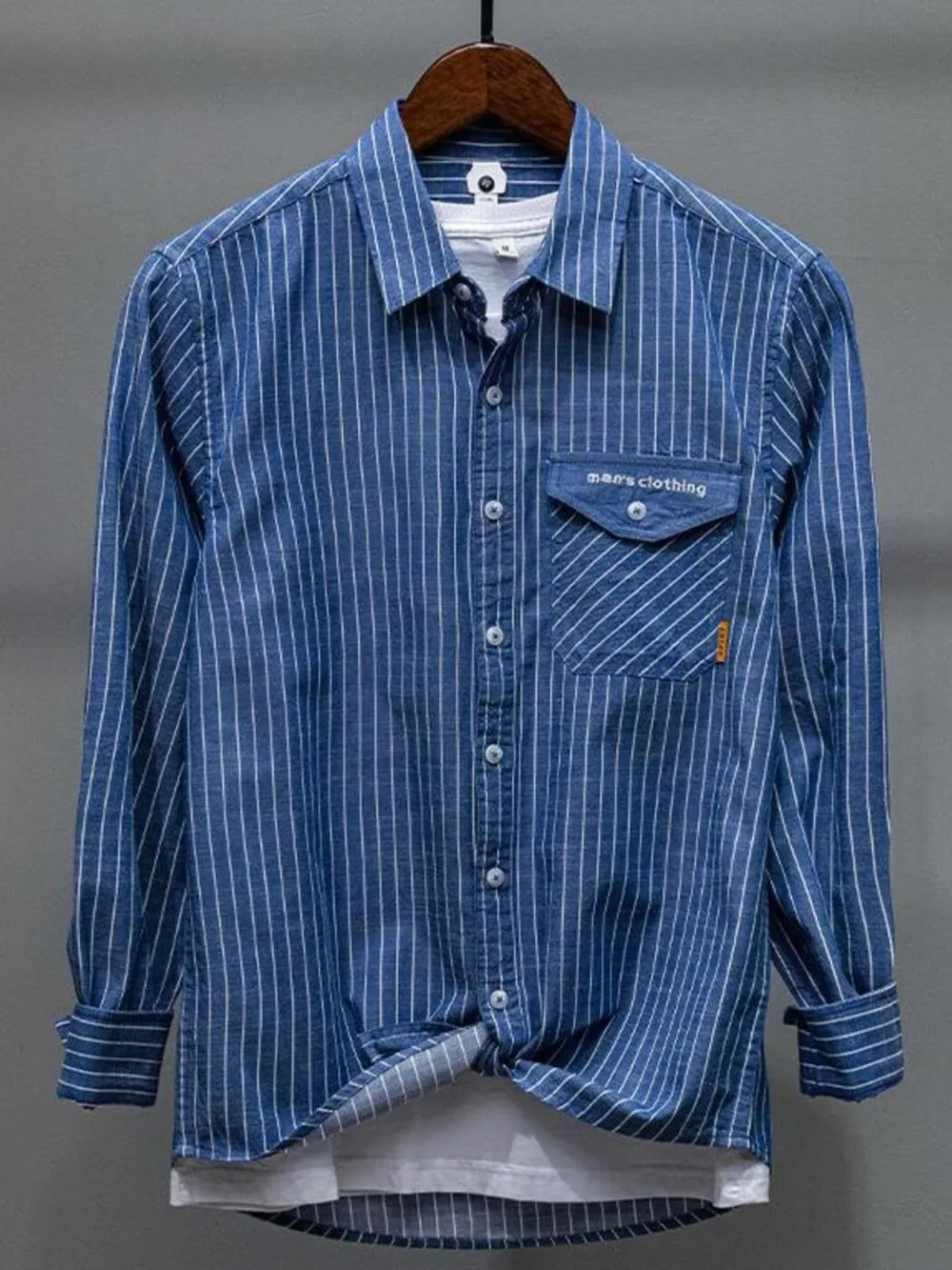 Men's Plus Size Striped Button Up Long Sleeve Shirt