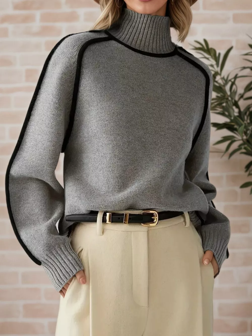 Contrast Trim Turtleneck Sweater, image 6