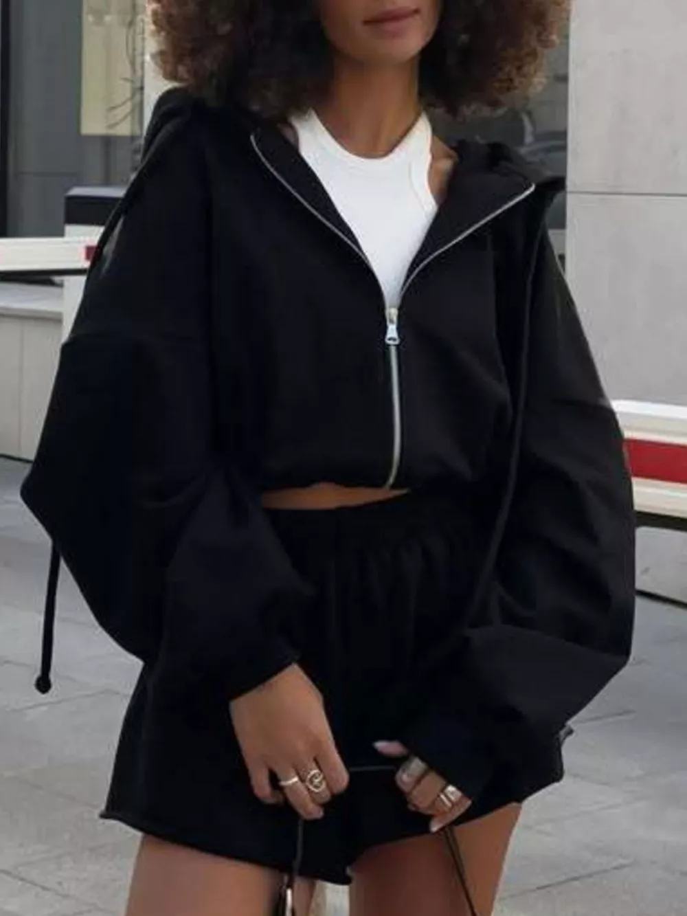 Zip Up Long Sleeve Outerwear and Shorts Set, image 12
