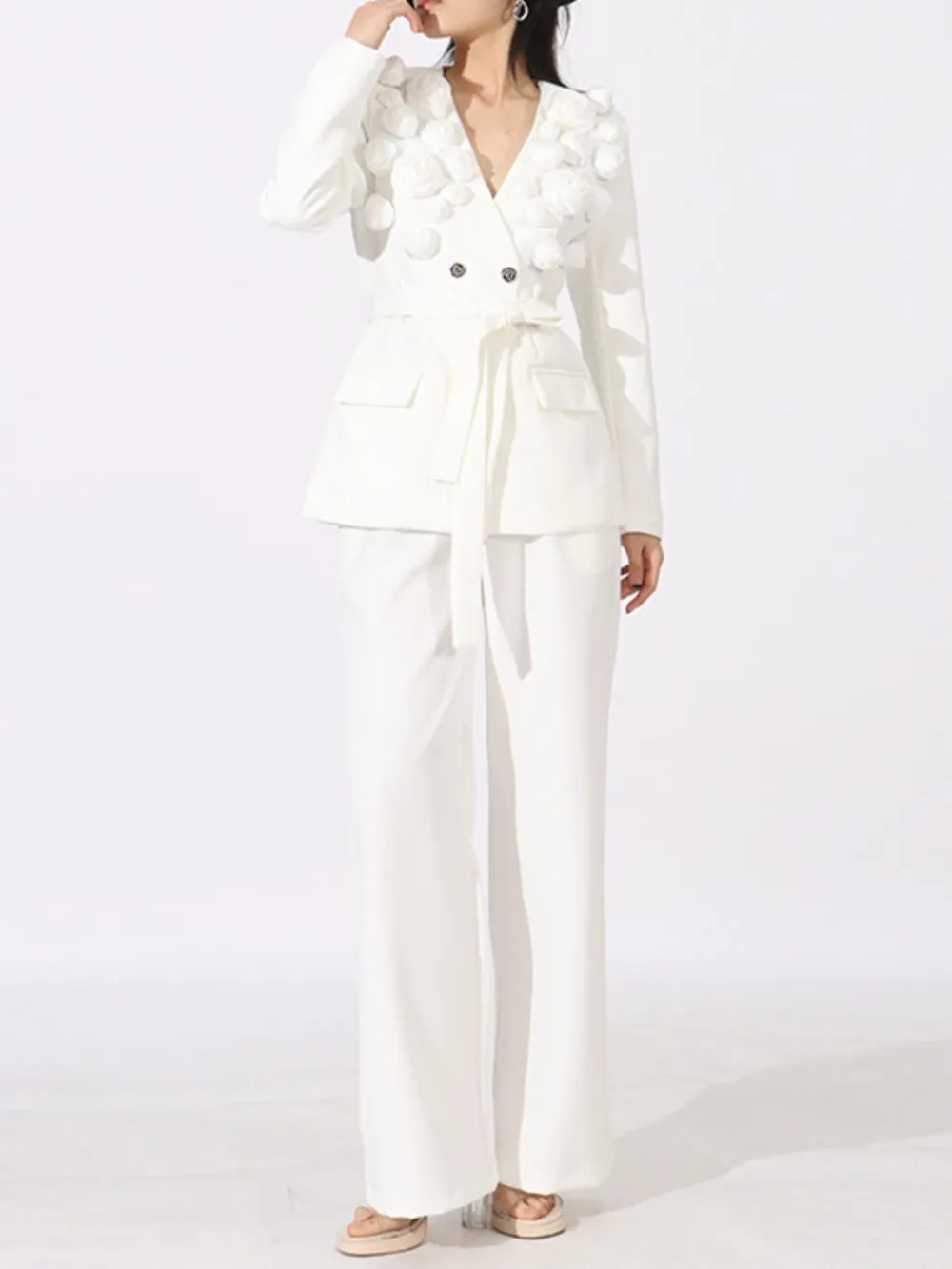 Flower Long Sleeve Blazer and Pants Set, image 4