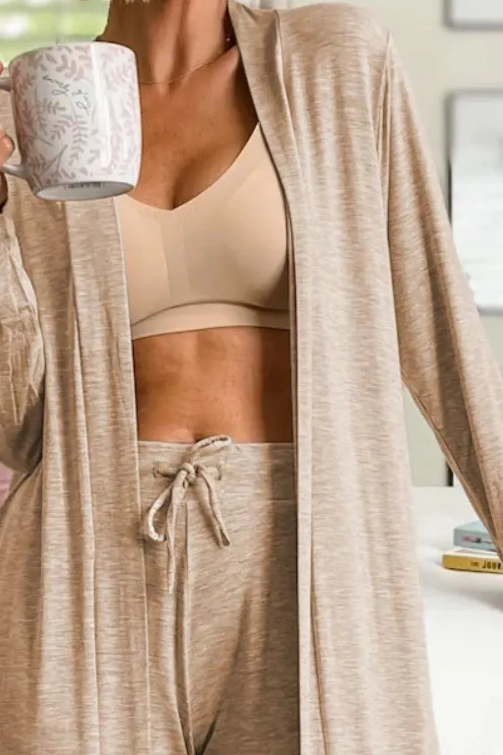 Open Front Long Sleeve Cardigan and Pants Lounge Set, image 5