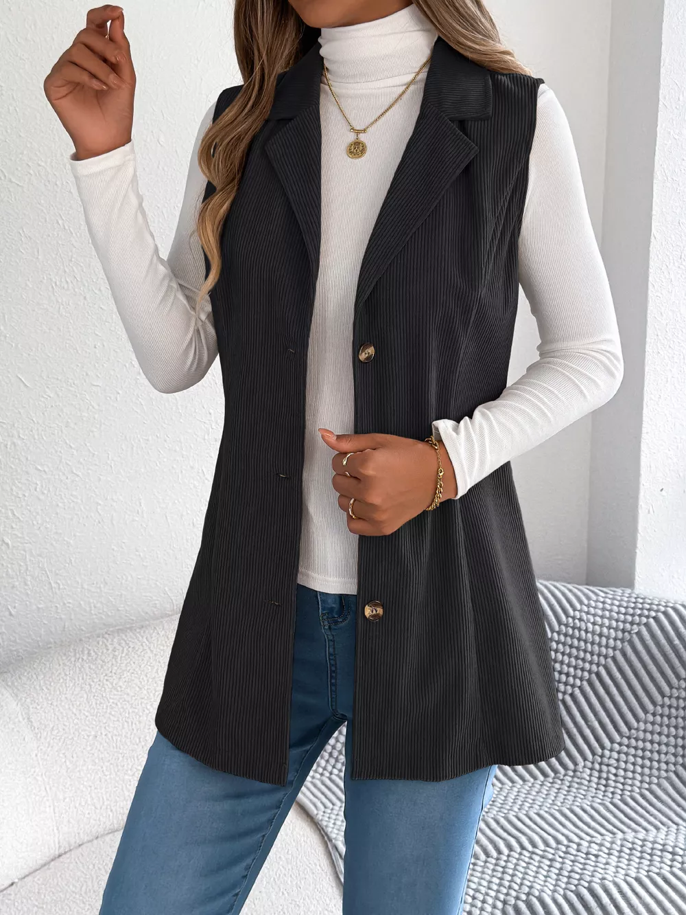 Button-Front Longline Vest Coat, image 15