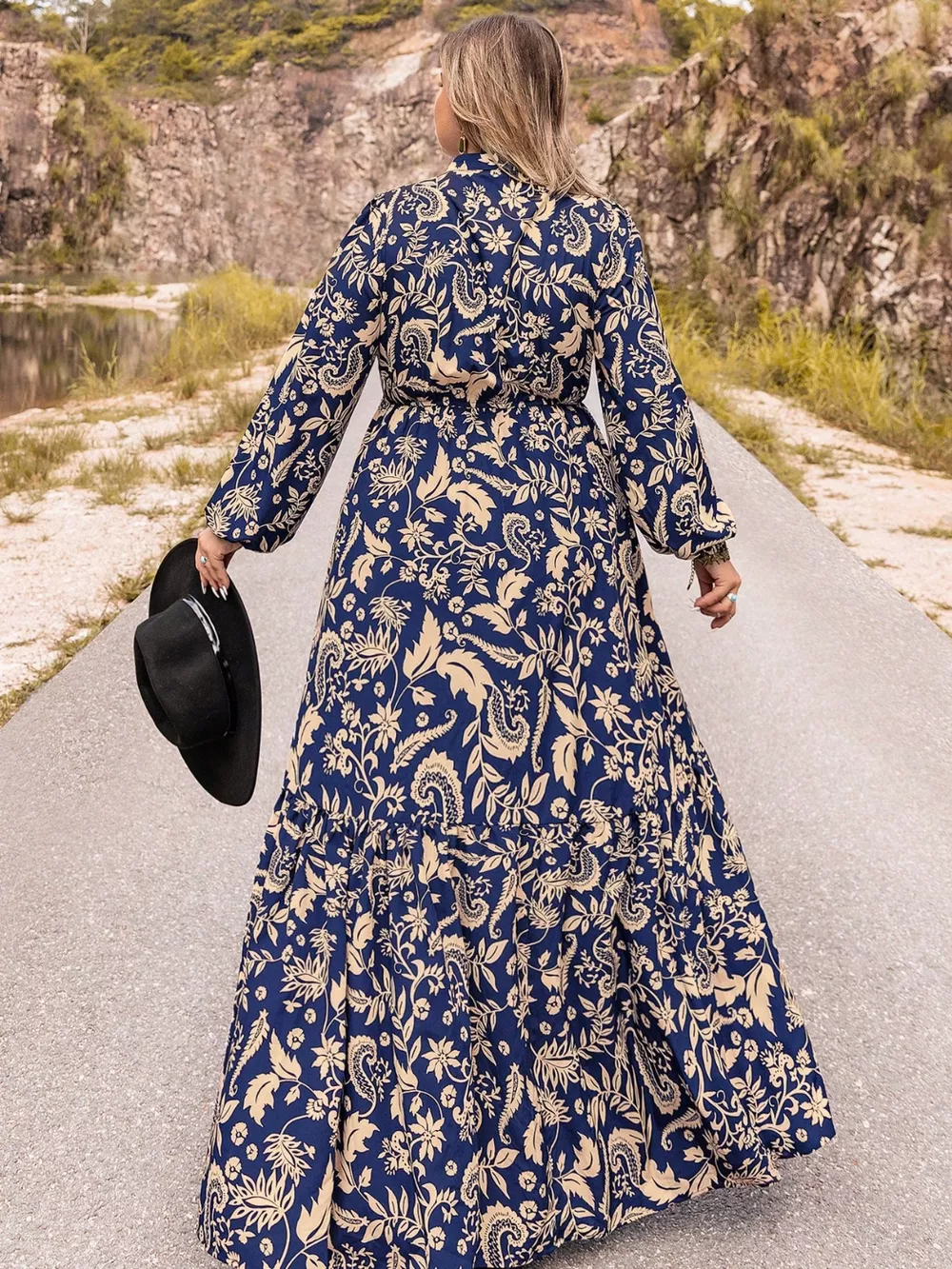 Plus Size Floral Print Long Sleeve Maxi Dress, image 3