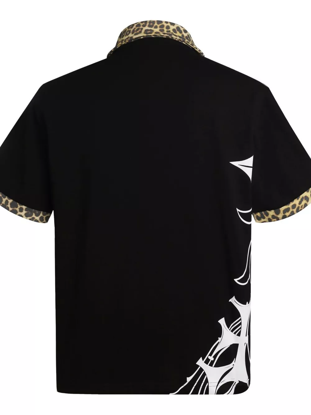 Men's Gothic Cross Print Polo with Leopard Collar, image 4