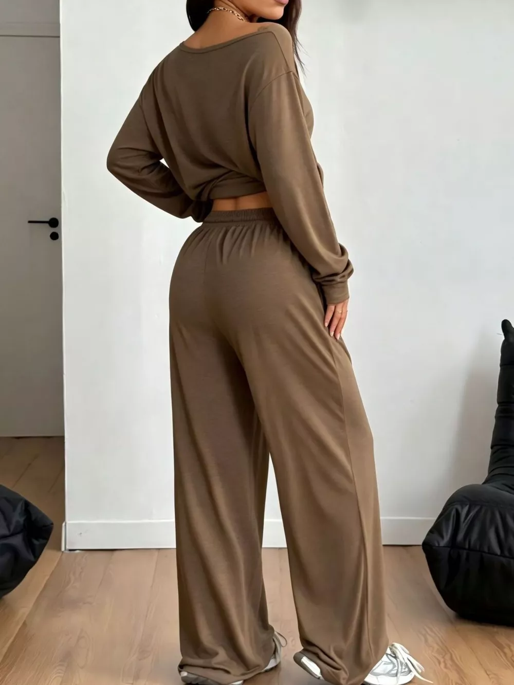 Full Size Comfortable Loose Fit One-Shoulder T-Shirt and Pants Set Plus Size, image 18