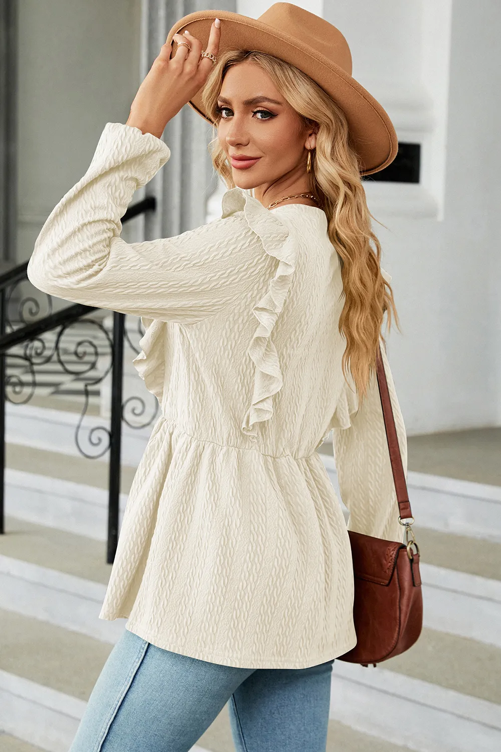 Ruffled Round Neck Balloon Sleeve Blouse, image 21