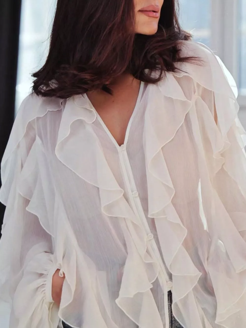 Ruffled Sheer Long Sleeve Blouse, image 11